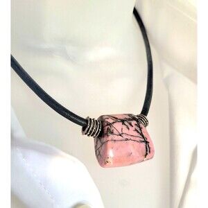 Artisan Crafted Sterling Silver Pink Marbled Rhodonite Pendant Choker Unisex
